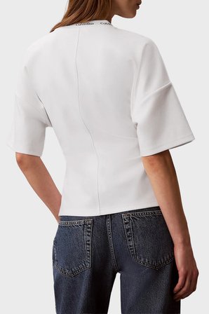 Calvin Klein Logolu Oversize Yuvarlak Yaka T Shirt LV047G235GYAF Kadın T SHİRT LV047G235G YAF BEYAZ