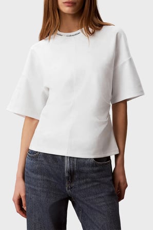 Calvin Klein Logolu Oversize Yuvarlak Yaka T Shirt LV047G235GYAF Kadın T SHİRT LV047G235G YAF BEYAZ