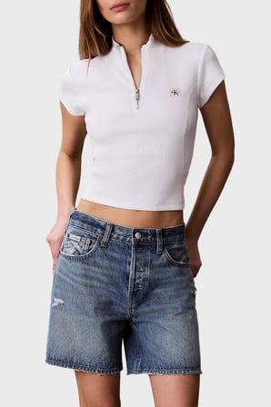 Calvin Klein Pamuklu Logolu Slim Fit Fermuarlı Dik Yaka Top LV047G240GYAF Bayan TOP LV047G240G YAF BEYAZ