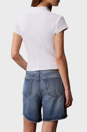 Calvin Klein Pamuklu Logolu Slim Fit Fermuarlı Dik Yaka Top LV047G240GYAF Bayan TOP LV047G240G YAF BEYAZ