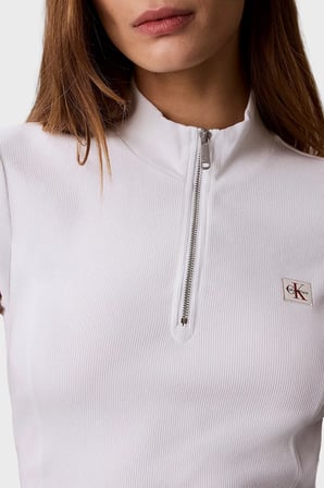 Calvin Klein Pamuklu Logolu Slim Fit Fermuarlı Dik Yaka Top LV047G240GYAF Bayan TOP LV047G240G YAF BEYAZ