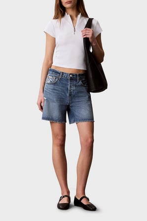 Calvin Klein Pamuklu Logolu Slim Fit Fermuarlı Dik Yaka Top LV047G240GYAF Bayan TOP LV047G240G YAF BEYAZ