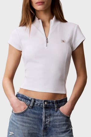Calvin Klein Pamuklu Logolu Slim Fit Fermuarlı Dik Yaka Top LV047G240GYAF Bayan TOP LV047G240G YAF BEYAZ