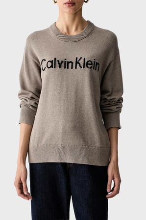 Calvin Klein Logolu % 100 Pamuk Bisiklet Yaka Örme Kazak LV044G313GTS7 Bayan KAZAK LV044G313G TS7 KAHVE
