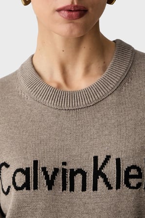 Calvin Klein Logolu % 100 Pamuk Bisiklet Yaka Örme Kazak LV044G313GTS7 Bayan KAZAK LV044G313G TS7 KAHVE