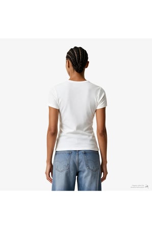 Contour Rib Logo Ringer Kadın Beyaz T-Shirt