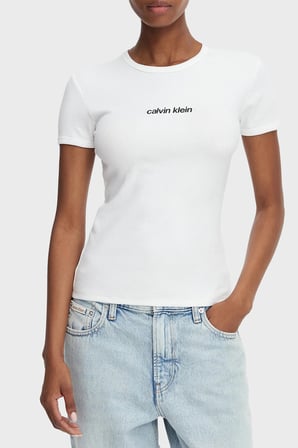 Calvin Klein Pamuklu Logolu Slim Fit Bisiklet Yaka T Shirt LV047G816GYAF Bayan T SHİRT LV047G816G YAF BEYAZ