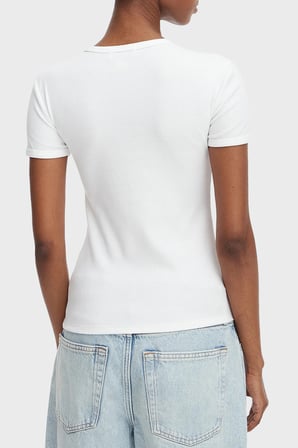 Calvin Klein Pamuklu Logolu Slim Fit Bisiklet Yaka T Shirt LV047G816GYAF Bayan T SHİRT LV047G816G YAF BEYAZ