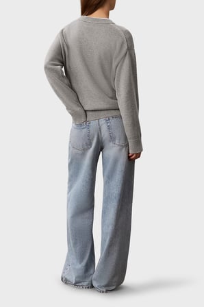 Calvin Klein % 100 Pamuk Logolu Relaxed Fit Bisiklet Yaka Kazak LV044G313GP7A Bayan KAZAK LV044G313G P7A GRİ MELANJ