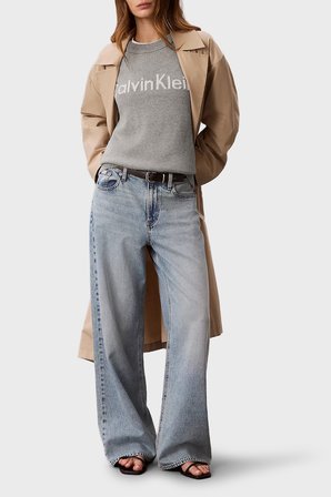 Calvin Klein % 100 Pamuk Logolu Relaxed Fit Bisiklet Yaka Kazak LV044G313GP7A Bayan KAZAK LV044G313G P7A GRİ MELANJ