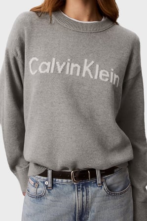 Calvin Klein % 100 Pamuk Logolu Relaxed Fit Bisiklet Yaka Kazak LV044G313GP7A Bayan KAZAK LV044G313G P7A GRİ MELANJ