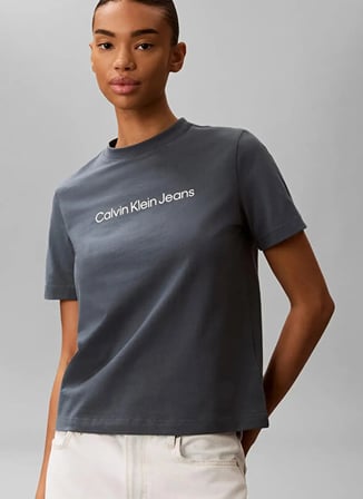 Calvin Klein Jeans Koyu Gri Kadın Bisilet Yaka T-Shirt LV047C912GCEG