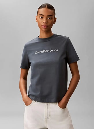 Calvin Klein Jeans Koyu Gri Kadın Bisilet Yaka T-Shirt LV047C912GCEG
