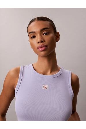 Kadın Woven Label Baby Rib T-shirt