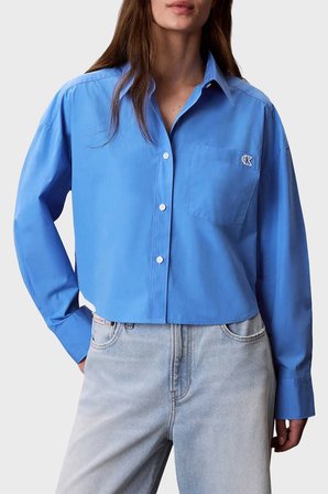 Calvin Klein % 100 Pamuk Poplin Logolu Kısa Gömlek LV047F104GCG1 Bayan GÖMLEK LV047F104G CG1 MAVİ