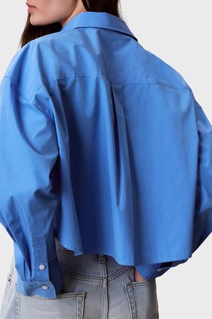 Calvin Klein % 100 Pamuk Poplin Logolu Kısa Gömlek LV047F104GCG1 Bayan GÖMLEK LV047F104G CG1 MAVİ