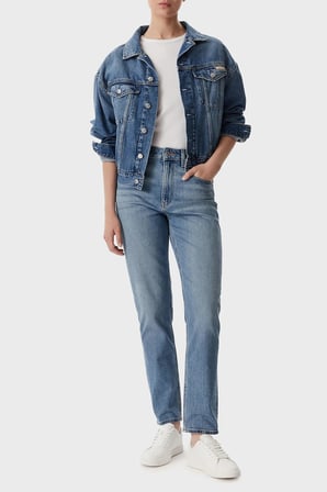 Calvin Klein Pamuklu Mom Fit Normal Bel Jeans LV047F951GX8B Bayan KOT PANTOLON LV047F951G X8B MAVİ