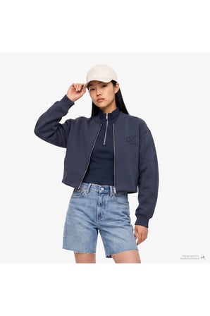 Cropped Sporty Scuba Bomber Kadın Mavi Ceket