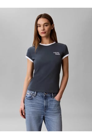 SS SLIM LOGO RINGER, CEG Kadın Lacivert T-Shirt & Polo