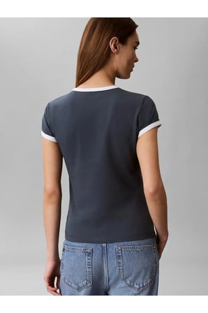 SS SLIM LOGO RINGER, CEG Kadın Lacivert T-Shirt & Polo