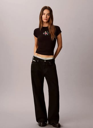 Calvin Klein Jeans Siyah Kadın Bisilet Yaka Baskılı T-Shirt LV047G832GUB1