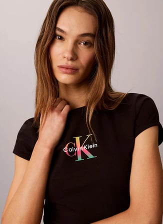 Calvin Klein Jeans Siyah Kadın Bisilet Yaka Baskılı T-Shirt LV047G832GUB1