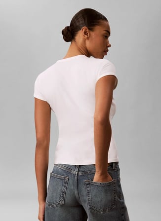 Calvin Klein Jeans Beyaz Kadın Bisiklet Yaka Baskılı T-Shirt LV047G832GYAF