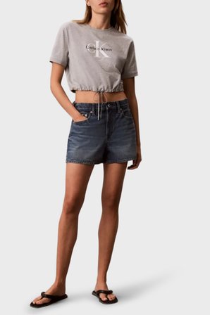 Calvin Klein Pamuklu Regular Fit Logolu Bisiklet Yaka T Shirt LV047G288GP79 Bayan T SHİRT LV047G288G P79 GRİ