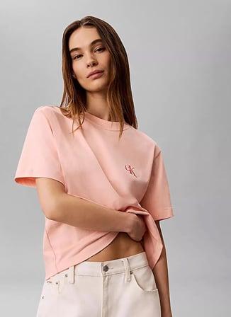 Calvin Klein Jeans Turuncu Kadın Bisiklet Yaka Logo Baskılı T-Shirt LV047G826G4TJ