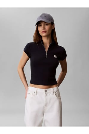 SS WOVEN LABEL 2X2 B, CEF Kadın Siyah T-Shirt & Polo