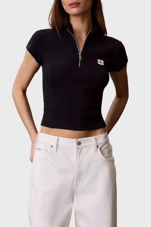 Calvin Klein Pamuklu Logolu Slim Fit Fermuarlı Dik Yaka Top LV047G240GCEF Bayan TOP LV047G240G CEF LACİVERT