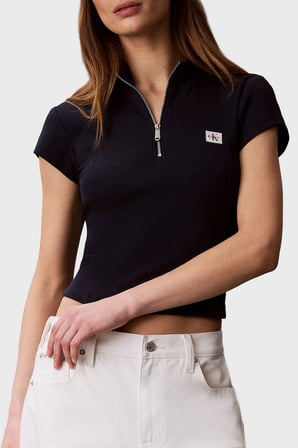 Calvin Klein Pamuklu Logolu Slim Fit Fermuarlı Dik Yaka Top LV047G240GCEF Bayan TOP LV047G240G CEF LACİVERT