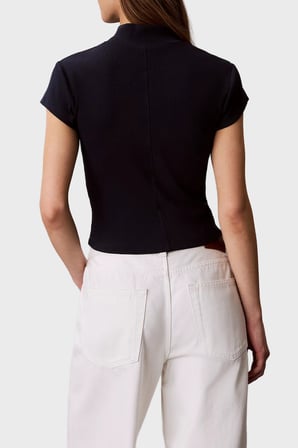 Calvin Klein Pamuklu Logolu Slim Fit Fermuarlı Dik Yaka Top LV047G240GCEF Bayan TOP LV047G240G CEF LACİVERT