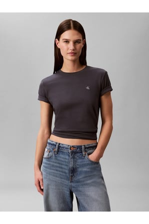 Kadın Normal Kesim Pamuklu Yuvarlak Yakalı Kısa Kollu Koyu Gri T-Shirt