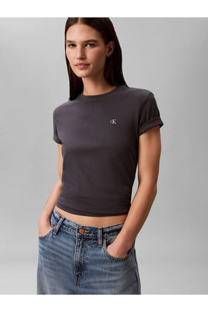 Kadın Normal Kesim Pamuklu Yuvarlak Yakalı Kısa Kollu Koyu Gri T-Shirt