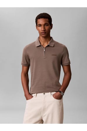 SS Slim Supima Zip Polo Erkek Polo Yaka T-Shirt Gri