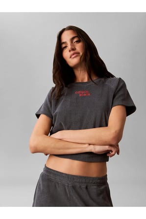 SS TOWEL TERRY CROPP, CKP Kadın Gri T-Shirt & Polo