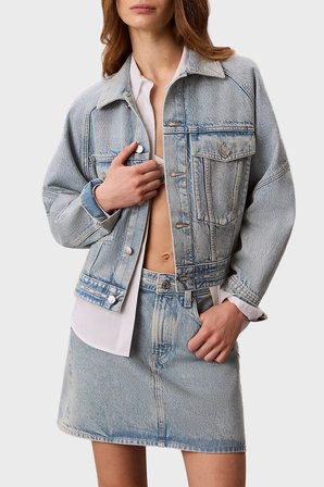 Calvin Klein % 100 Pamuk Relaxed Fit Cepli Kot Ceket LV047G726GYP3 Bayan KOT CEKET LV047G726G YP3 AÇIK MAVİ