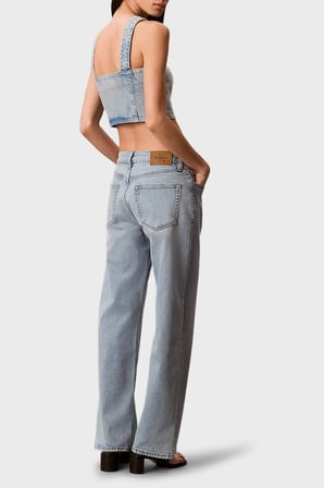 Calvin Klein % 100 Pamuk Logolu Şeritli Kot Askılı Bluz Bayan BLUZ LV047G728G YP3 AÇIK MAVİ