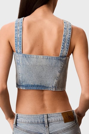 Calvin Klein % 100 Pamuk Logolu Şeritli Kot Askılı Bluz Bayan BLUZ LV047G728G YP3 AÇIK MAVİ