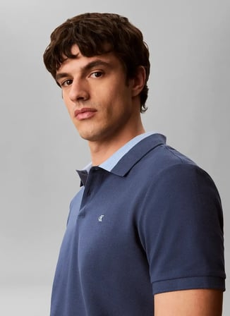 Calvin Klein Jeans Lacivert Erkek Classic Fit Logo Baskılı Polo T-Shirt LV04RG234GCEC SS CASUAL PIQUE COLL