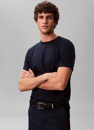 Calvin Klein Lacivert Erkek Bisiklet Yaka T-Shirt LV04LG203GCEF_SS TEXTURED STRIPE C