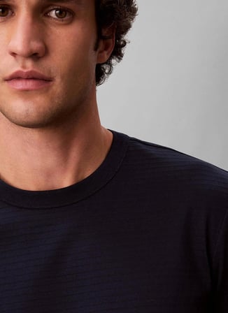 Calvin Klein Lacivert Erkek Bisiklet Yaka T-Shirt LV04LG203GCEF_SS TEXTURED STRIPE C