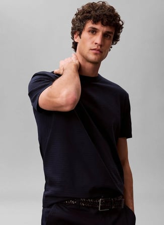 Calvin Klein Lacivert Erkek Bisiklet Yaka T-Shirt LV04LG203GCEF_SS TEXTURED STRIPE C