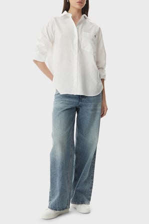 Calvin Klein % 100 Pamuk Relaxed Fit Logolu Klasik Yaka Gömlek LV047G126GYAA Bayan GÖMLEK LV047G126G YAA BEYAZ