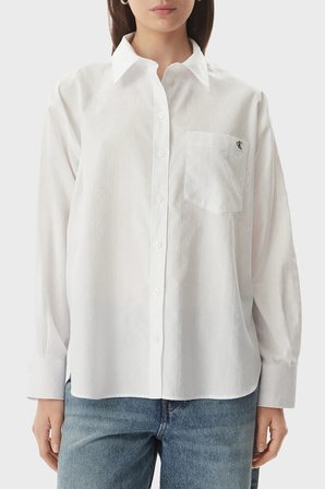 Calvin Klein % 100 Pamuk Relaxed Fit Logolu Klasik Yaka Gömlek LV047G126GYAA Bayan GÖMLEK LV047G126G YAA BEYAZ
