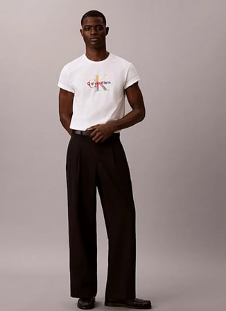 Calvin Klein Jeans Beyaz Erkek Classic Fit Baskılı T-Shirt LV04RG835GYAA SS 20S CK PRIDE26 GR