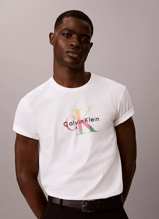 Calvin Klein Jeans Beyaz Erkek Classic Fit Baskılı T-Shirt LV04RG835GYAA SS 20S CK PRIDE26 GR