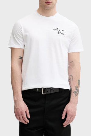 Calvin Klein % 100 Pamuk Slim Fit Logolu Bisiklet Yaka T Shirt Erkek T SHİRT LV04RG837G YAF BEYAZ