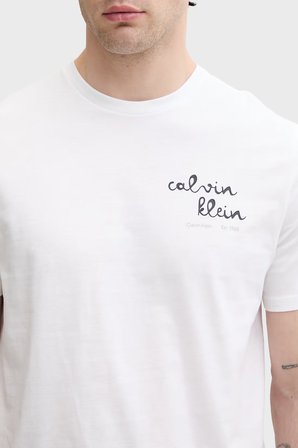 Calvin Klein % 100 Pamuk Slim Fit Logolu Bisiklet Yaka T Shirt Erkek T SHİRT LV04RG837G YAF BEYAZ